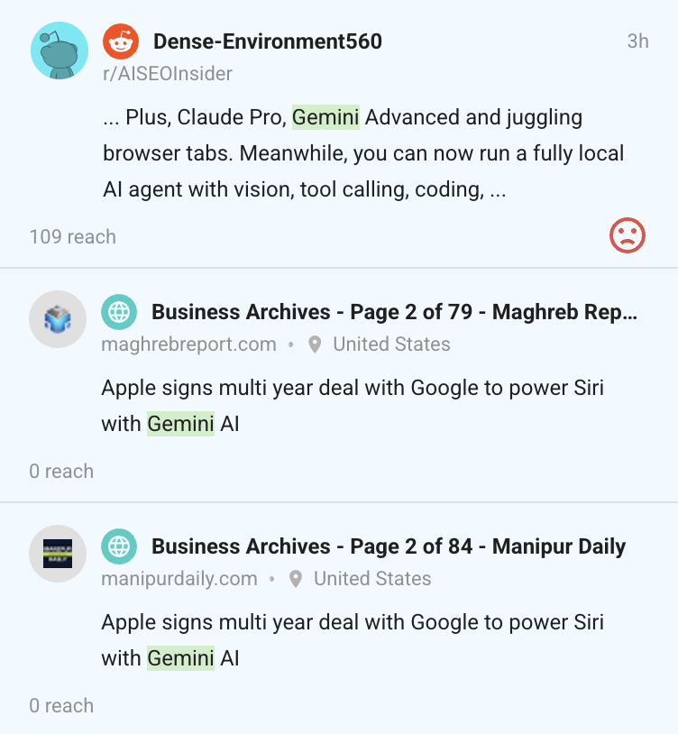 Mention feed of Awario