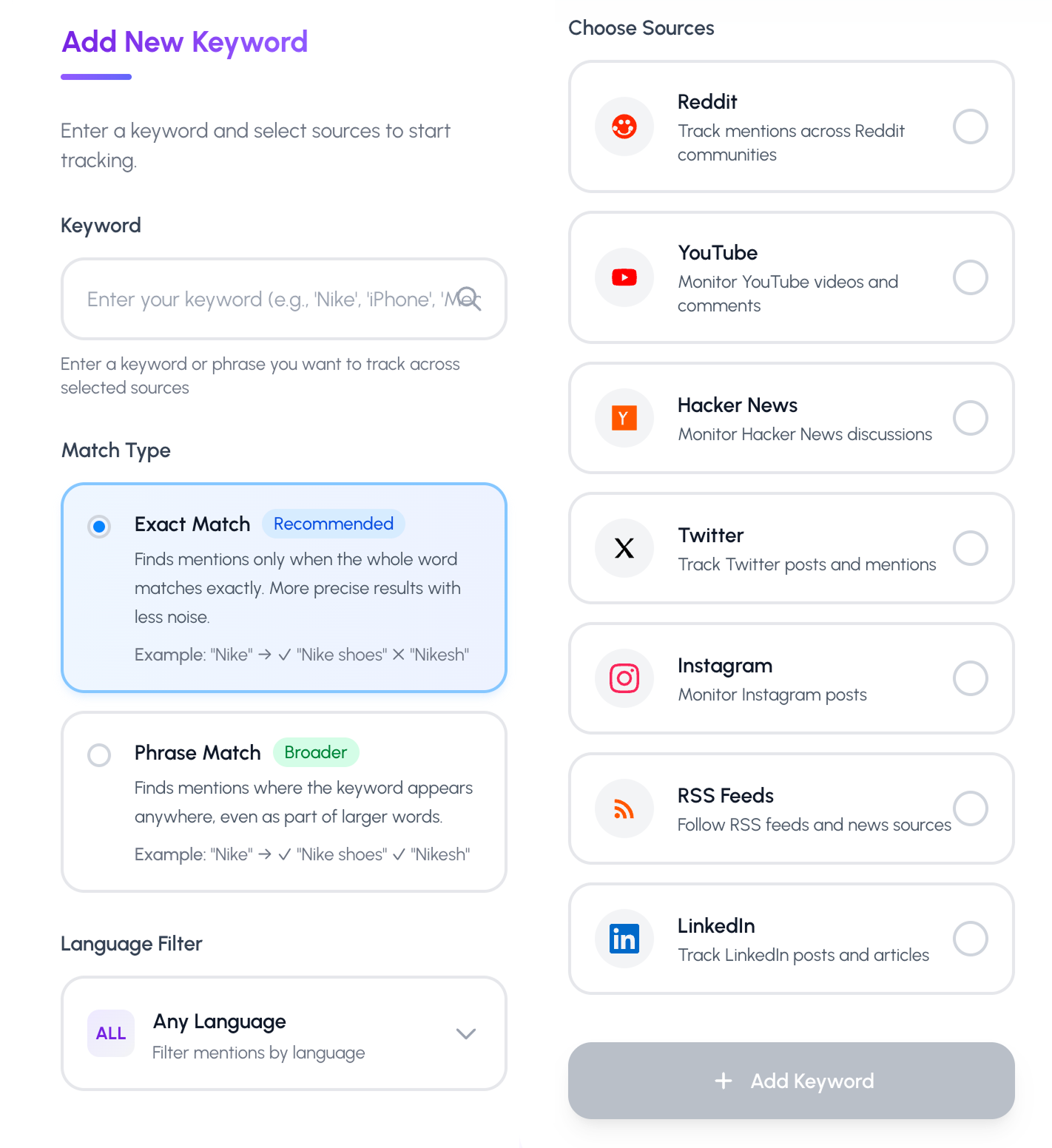Setup Keywords on MentionTracking